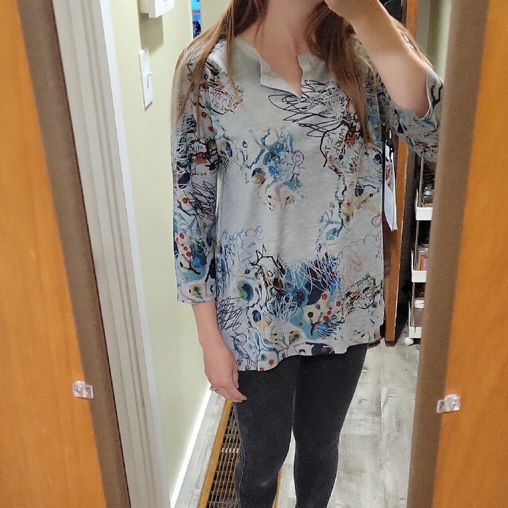 Artistic Print Long Sleeve Women's Top